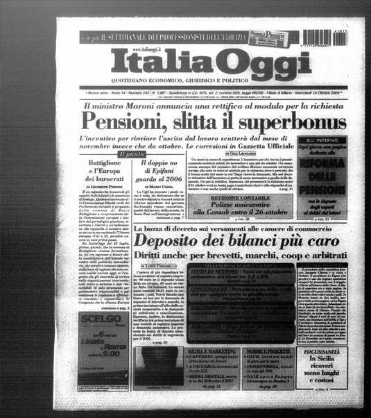 Italia oggi : quotidiano di economia finanza e politica